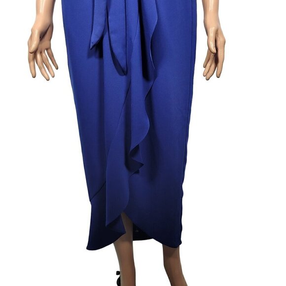AMANDA UPRICHARD NY Women's Royal Blue Faux Wrap Short Sleeve Midi Dress Size M - Picture 5 of 11
